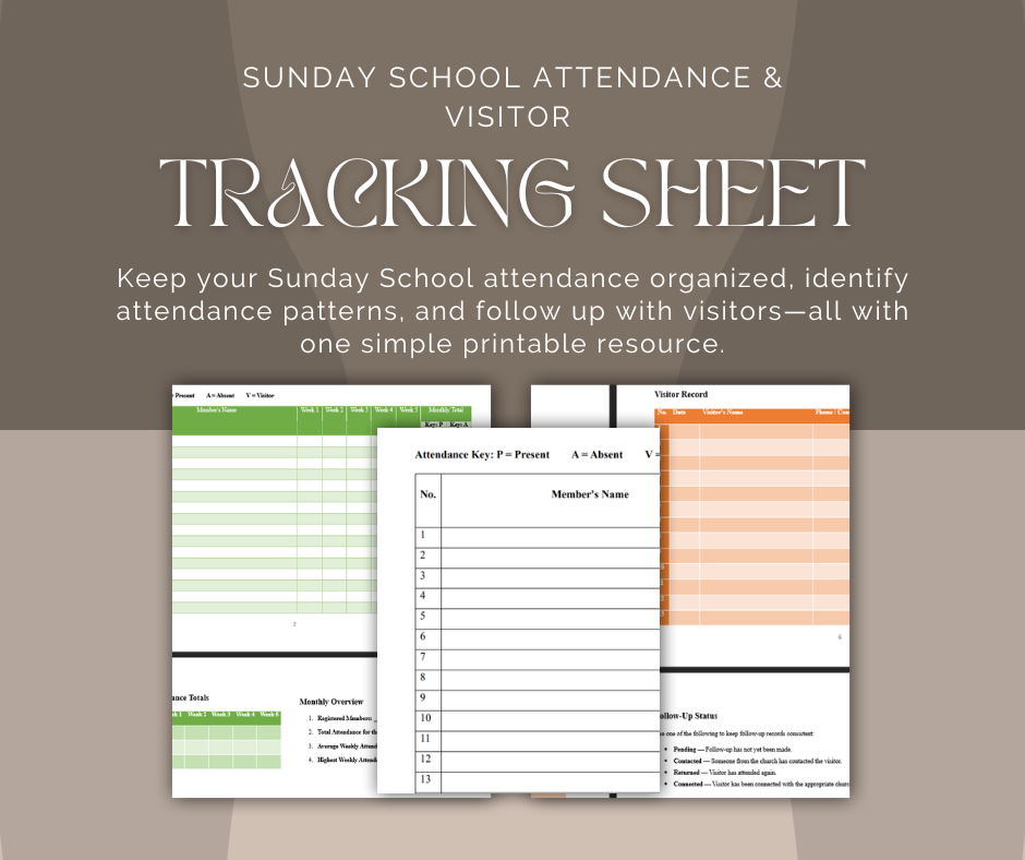Sunday School Attendance & Visitor Tracking Sheet
